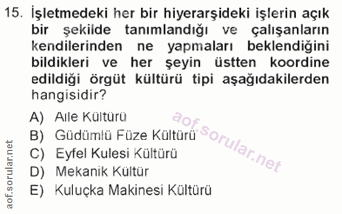 15. soru: Işletmedeki her bir hiyerarşideki işlerin açık bir şekilde tanımlandığı ve çalışanların kendilerinden ne yapmaları be…
