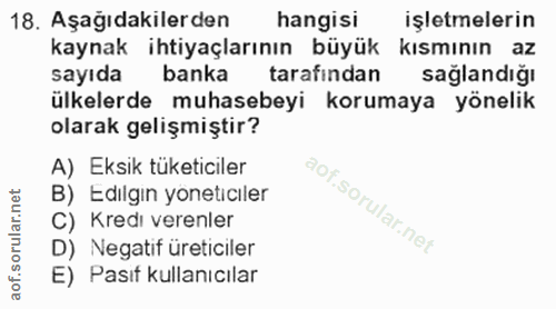 18. soru: Aşağıdakilerden hangisi işletmelerin kaynak ihtiyaçlarının büyük kısmının az sayıda banka tarafından sağlandığı ülkel…