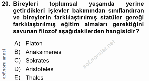 20. soru: Bireyleri toplumsal yaşamda yerine getirdikleri işlevler bakımından sınıflandıran ve bireylerin farklılaştırılmış sta…