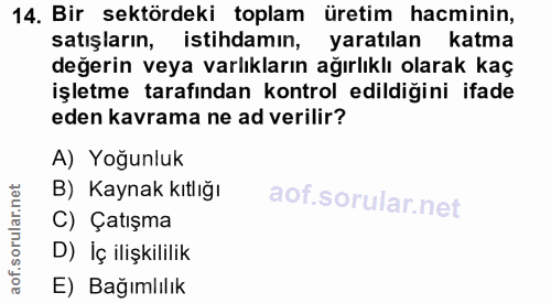 14. soru: Bir sektördeki toplam üretim hacminin, satışların, istihdamın, yaratılan katma değerin veya varlıkların ağırlıklı ola…