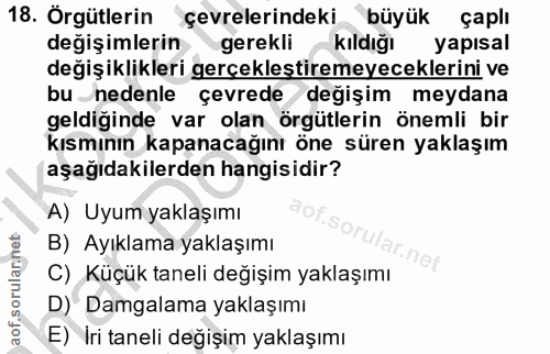 18. soru: Örgütlerin çevrelerindeki büyük çaplı değişimlerin gerekli kıldığı yapısal değişiklikleri gerçekleştiremeyeceklerini…