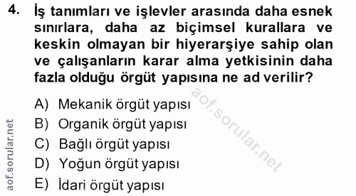 4. soru: Iş tanımları ve işlevler arasında daha esnek sınırlara, daha az biçimsel kurallara ve keskin olmayan bir hiyerarşiye…