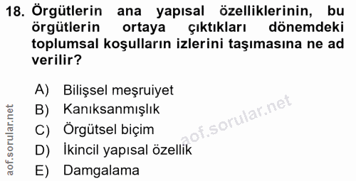 18. soru: Örgütlerin ana yapısal özelliklerinin, bu örgütlerin ortaya çıktıkları dönemdeki toplumsal koşulların izlerini taşıma…