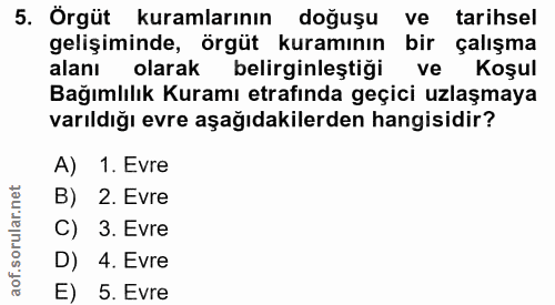 5. soru: Örgüt kuramlarının doğuşu ve tarihsel gelişiminde, örgüt kuramının bir çalışma alanı olarak belirginleştiği ve Koşul…