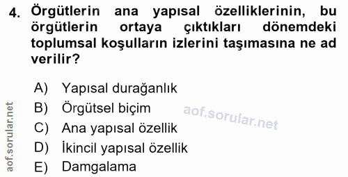 4. soru: Örgütlerin ana yapısal özelliklerinin, bu örgütlerin ortaya çıktıklarım dönemdeki toplumsal koşulların izlerini taşım…