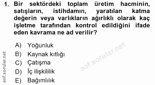 1. soru: Bir sektördeki toplam üretim hacminin, satışların, istihdamın, yaratılan katma değerin veya varlıkların ağırlıklı ola…