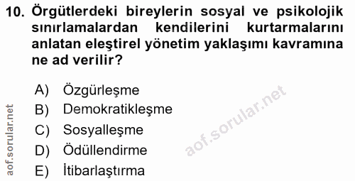 10. soru: Örgütlerdeki bireylerin sosyal ve psikolojik sınırlamalardan kendilerini kurtarmalarını anlatan eleştirel yönetim yak…