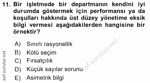 11. soru: Bir işletmede bir departmanın kendini iyi durumda göstermek için performansı ya da koşulları hakkında üst düzey yönet…