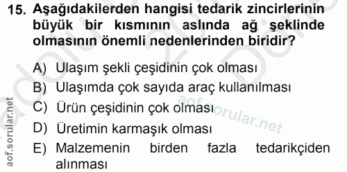 15. soru: Aşağıdakilerden hangisi tedarik zincirlerinin büyük bir kısmının aslında ağ şeklinde olmasının önemli nedenlerinden b…