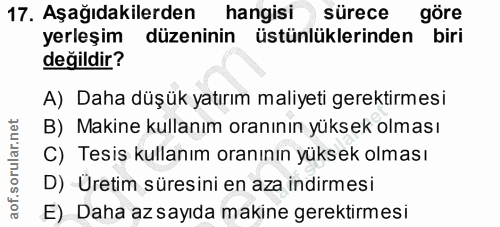 17. soru: Aşağıdakilerden hangisi sürece göre yerleşim düzeninin üstünlüklerinden biri değildir? A) Daha düşük yatırım maliyeti…