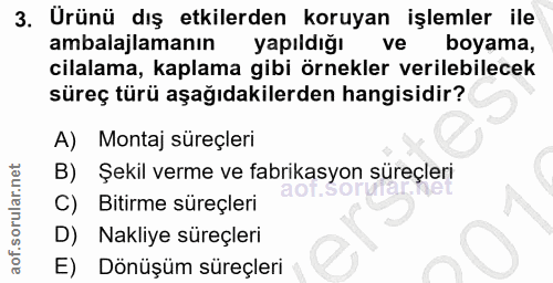 3. soru: Urünü dış etkilerden koruyan işlemler ile ambalajlamanın yapıldığı ve boyama, cilalama, kaplama gibi örnekler verileb…