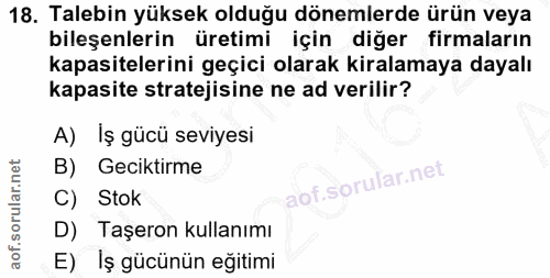 18. soru: Talebin yüksek olduğu dönemlerde ürün veya bileşenlerin üretimi için diğer firmaların kapasitelerini geçici olarak ki…