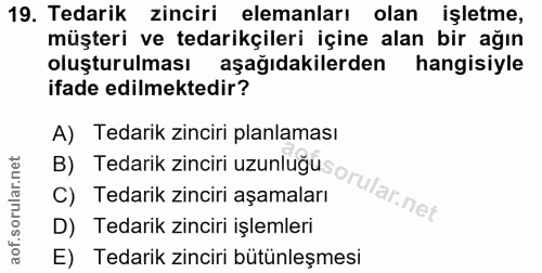 19. soru: Tedarik zinciri elemanları olan işletme, müşteri ve tedarikçileri içine alan bir ağın oluşturulması aşağıdakilerden h…