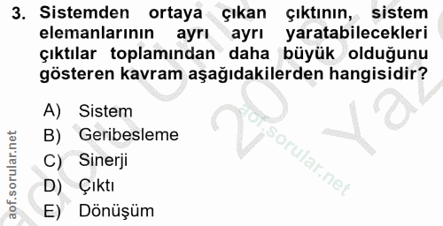 3. soru: Sistemden ortaya çıkan çıktının, sistem elemanlarının ayrı ayrı yaratabilecekleri çıktılar toplamından daha büyük old…