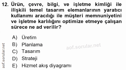 12. soru: Ürün, çevre, bilgi, ve işletme kimliği ile ilişkili temel tasarım elemanlarının yaratıcı kullanımı aracılığı ile müşt…
