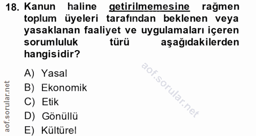 18. soru: Kanun haline getirilmemesine rağmen toplum üyeleri tarafından beklenen veya yasaklanan faaliyet ve uygulamaları içere…