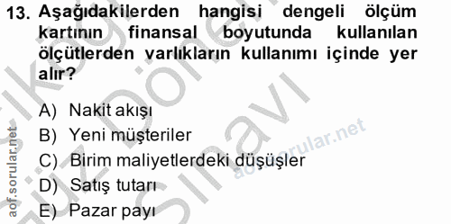 13. soru: Aşağıdakilerden hangisi dengeli ölçüm kartının finansal boyutunda kullanılan ölçütlerden yarlıkların kullanımı içinde…