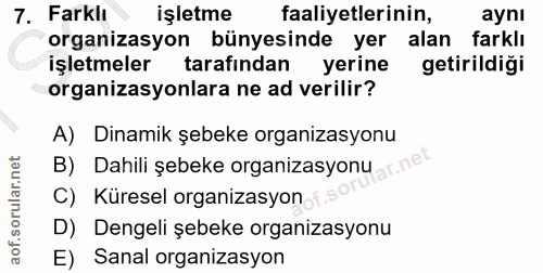 7. soru: Farklı işletme faaliyetlerinin, aynı organizasyon bünyesinde yer alan farklı işletmeler tarafından yerine getirildiği…