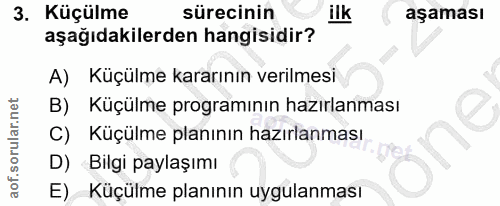 3. soru: Küçülme sürecinin ilk aşaması aşağıdakilerden hangisidir? A) Küçülme kararının verilmesi B) Küçülme programının hazır…