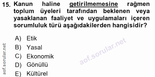 15. soru: Kanun haline getirilmemesine rağmen toplum üyeleri tarafından beklenen veya yasaklanan faaliyet ve uygulamaları içere…