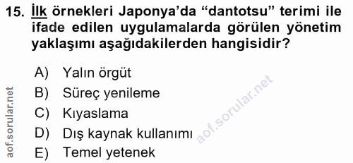 15. soru: İlk örnekleri Japonya'da "dantotsu" terimi ile ifade edilen uygulamalarda görülen yönetim yaklaşımı aşağıdakilerden h…