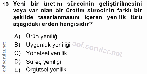 10. soru: Yeni bir üretim sürecinin geliştirilmesini veya var olan bir üretim sürecinin farklı bir şekilde tasarlanmasını içere…