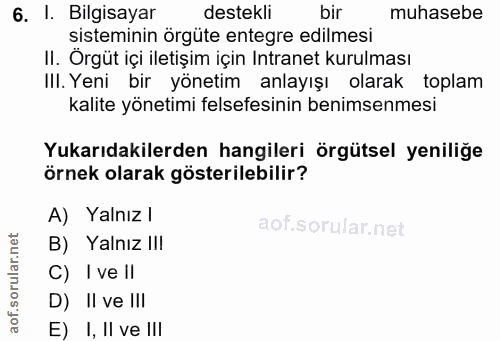 6. soru: 1. Bilgisayar destekli bir muhasebe sisteminin örgüte entegre edilmesi II. Örgüt içi iletişim için Intranet kurulması…