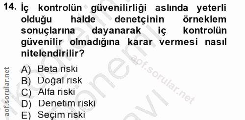 14. soru: Iç kontrolün güvenilirliği aslinda yeterli olduğu halde denetçinin örneklem sonuçlarına dayanarak iç kontrolün güveni…