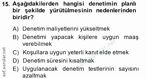15. soru: Aşağıdakilerden hangisi denetimin planlı bir şekilde yürütülmesinin nedenlerinden biridir? A) Denetim maliyetlerini y…