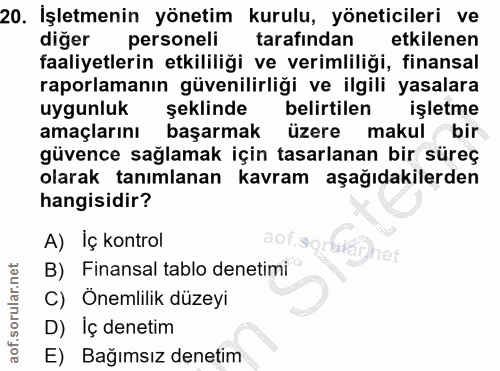 20. soru: İşletmenin yönetim kurulu, yöneticileri ve diğer personeli tarafindan etkilenen faaliyetlerin etkililiği ve verimlili…