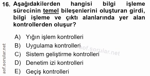16. soru: Aşağıdakilerden hangisi bilgi işleme sürecinin temel bileşenlerini oluşturan girdi, bilgi işleme ve çıktı alanlarında…