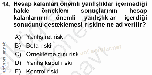 14. soru: Hesap kalanları önemli yanlışlıklar içermediği halde örneklem sonuçlarının hesap kalanlarının önemli yanlışlıklar içe…