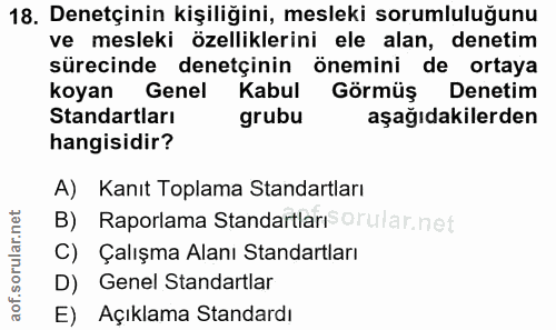 18. soru: Denetçinin kişiliğini, mesleki sorumluluğunu ve mesleki özelliklerini ele alan, denetim sürecinde denetçinin önemini…