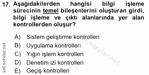 17. soru: Aşağıdakilerden hangisi bilgi işleme sürecinin temel bileşenlerini oluşturan girdi, bilgi işleme ve çıktı alanlarında…