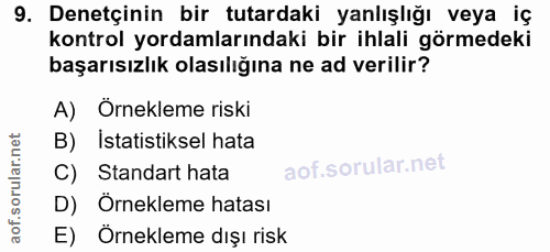 9. soru: Denetçinin bir tutardaki yanlışlığı veya iç kontrol yordamlarındaki bir ihlali görmedeki başarısızlık olasılığına ne…