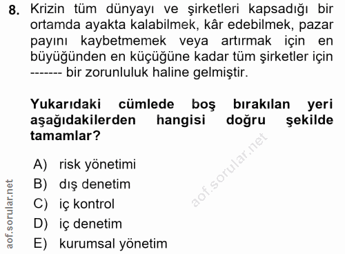 8. soru: Krizin tüm dünyayı ve şirketleri kapsadığı bir ortamda ayakta kalabilmek, kâr edebilmek, pazar payını kaybetmemek vey…