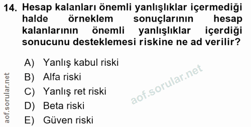 14. soru: Hesap kalanları önemli yanlışlıklar içermediği halde örneklem sonuçlarının hesap kalanlarının önemli yanlışlıklar içe…