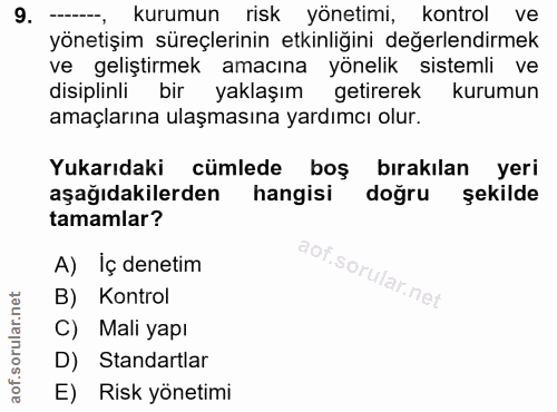 9. soru: - kurumun risk yönetimi, kontrol ve yönetişim süreçlerinin etkinliğini değerlendirmek ve geliştirmek amacına yönelik…