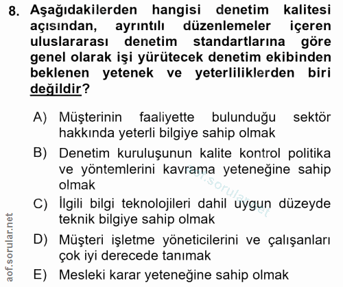 8. soru: Aşağıdakilerden hangisi denetim kalitesi açısından, ayrıntılı düzenlemeler içeren uluslararası denetim standartlarına…
