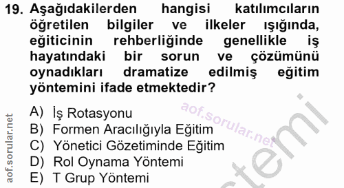 19. soru: Aşağıdakilerden hangisi katılımcıların öğretilen bilgiler ve ilkeler ışığında, eğiticinin rehberliğinde genellikle ha…