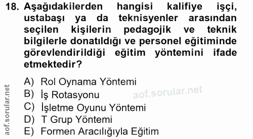 18. soru: Aşağıdakilerden hangisi kalifiye işçi, ustabaşı ya da teknisyenler arasından seçilen kişilerin pedagojik ve teknik bi…