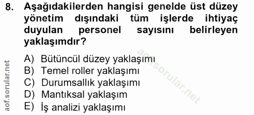 8. soru: Aşağıdakilerden hangisi genelde üst düzey yönetim dışındaki tüm işlerde ihtiyaç duyulan personel sayısını belirleyen…