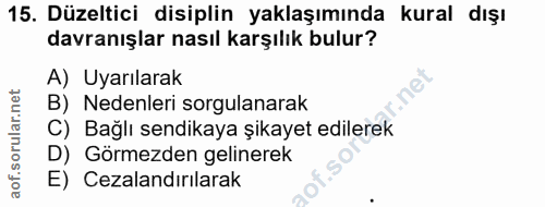 15. soru: Düzeltici disiplin yaklaşımında kural dışı davranışlar nasıl karşılık bulur? A) Uyarılarak B) Nedenleri sorgulanarak…