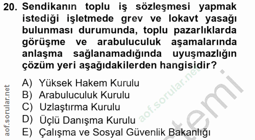 20. soru: Sendikanın toplu iş sözleşmesi yapmak istediği işletmede grev ve lokavt yasağı bulunması durumunda, toplu pazarlıklar…