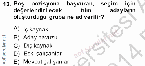 13. soru: Boş pozisyona başvuran, seçim için değerlendirilecek tüm adayların oluşturduğu gruba ne ad verilir? A) İç kaynak site…