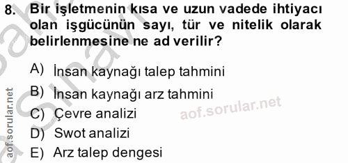 8. soru: Bir işletmenin kısa ve uzun vadede ihtıyacı olan işgücünün sayı, tür ve nitelik olarak belirlenmesine ne ad verilir?…