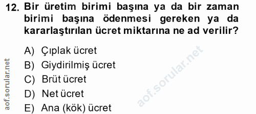 12. soru: Bir üretim birimi başına ya da bir zaman birimi başına ödenmesi gereken ya da kararlaştırılan ücret miktarına ne ad v…