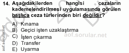 14. soru: Aşağıdakilerden hangisi cezalarin kademelendirilmesi uygulamasında görülen başlıca ceza türlerinden biri değildir? A)…