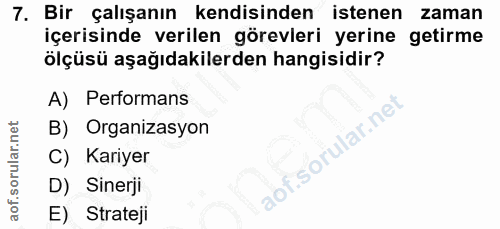 7. soru: Bir çalışanın kendisinden istenen zaman içerisinde verilen görevleri yerine getirme ölçüsü aşağıdakilerden hangisidir…