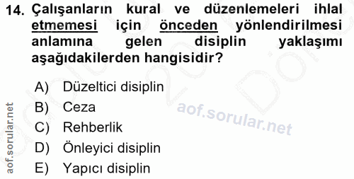 14. soru: Çalışanların kural . ve düzenlemeleri ihlal etmemesi için önceden yönlendirilmesi anlamına gelen disiplin yaklaşımı a…